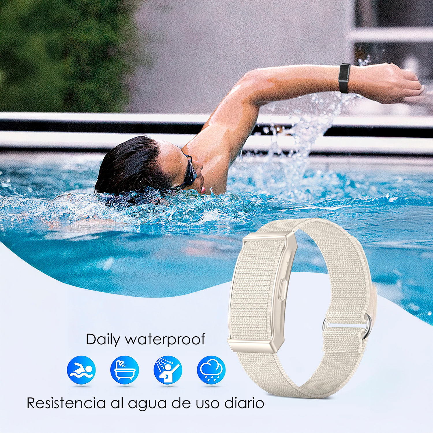 Smartband QS90 diseño sin pantalla con monitor inteligente de actividad y salud. Más de 100 modos deportivos. Correa de nylon.