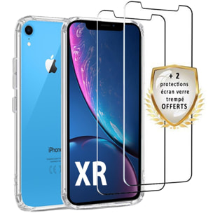 Coque iPhone XR Silicone + 2 Vitres en verre trempé Protection écran