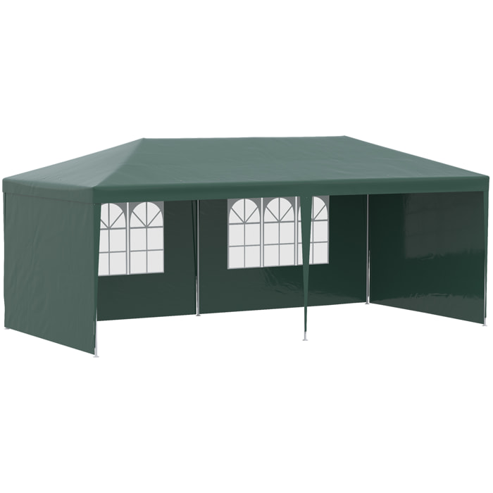 Carpa de Jardín 6x3 m con 4 Paredes Laterales y 2 Ventanas Visibles Cenador Gazebo de Exterior con Marco de Acero para Fiestas Eventos Bodas Verde
