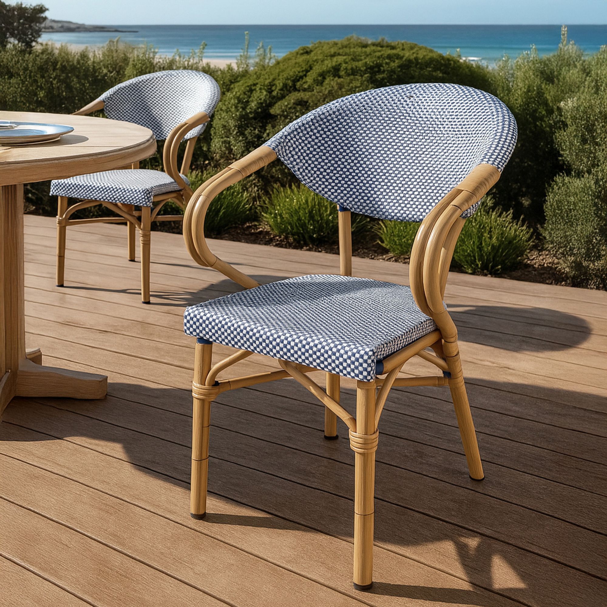 Lot de 2 fauteuils de table extérieur en textilène bleu AMALFI