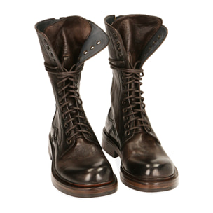 Botas militares de cuero marrón oscuro