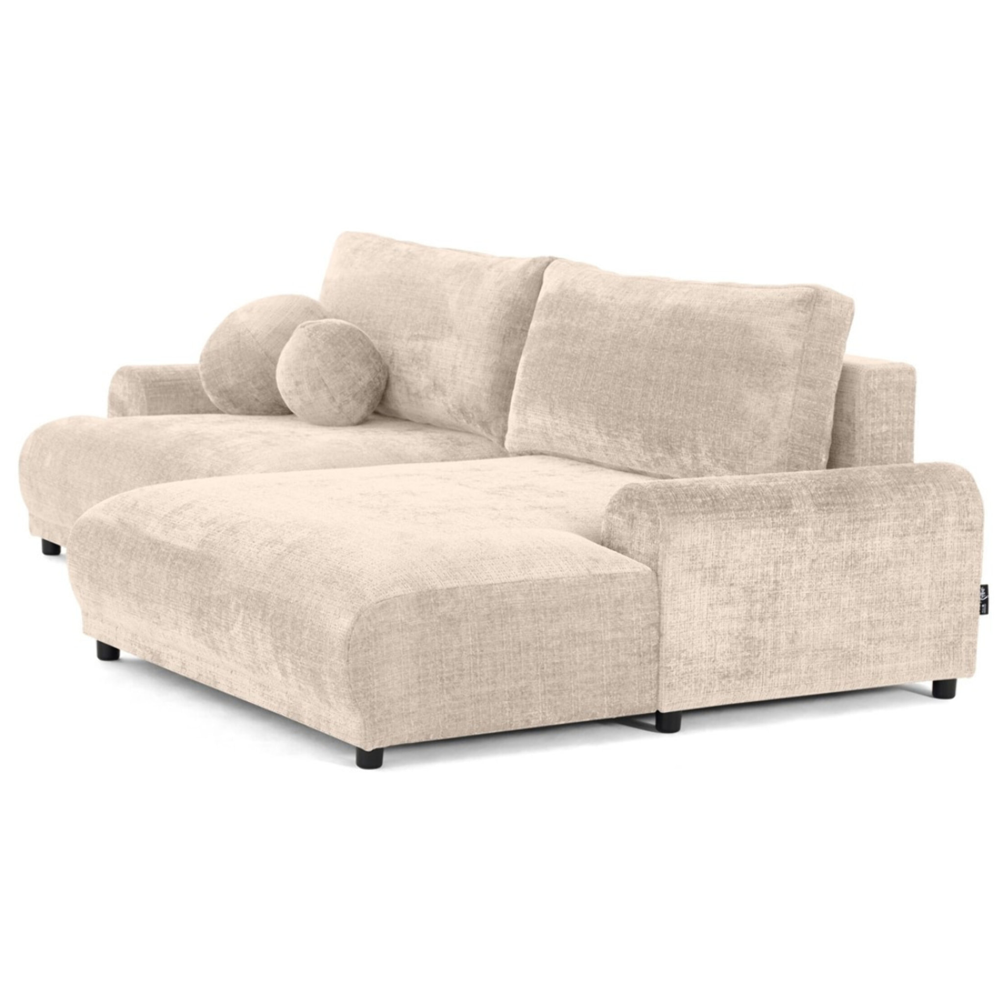 Nelly - canapé d'angle droit 4 places convertible avec coffre en velours texturé - Beige