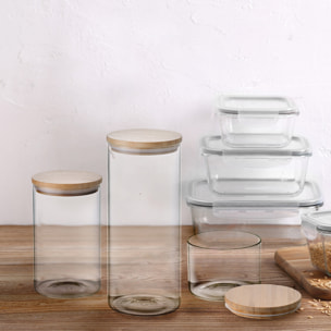 Set de 9 botes en borosilicato (3x 0,6l + 3x 1,4l + 3x 2,1l) para almacenaje de alimentos natur