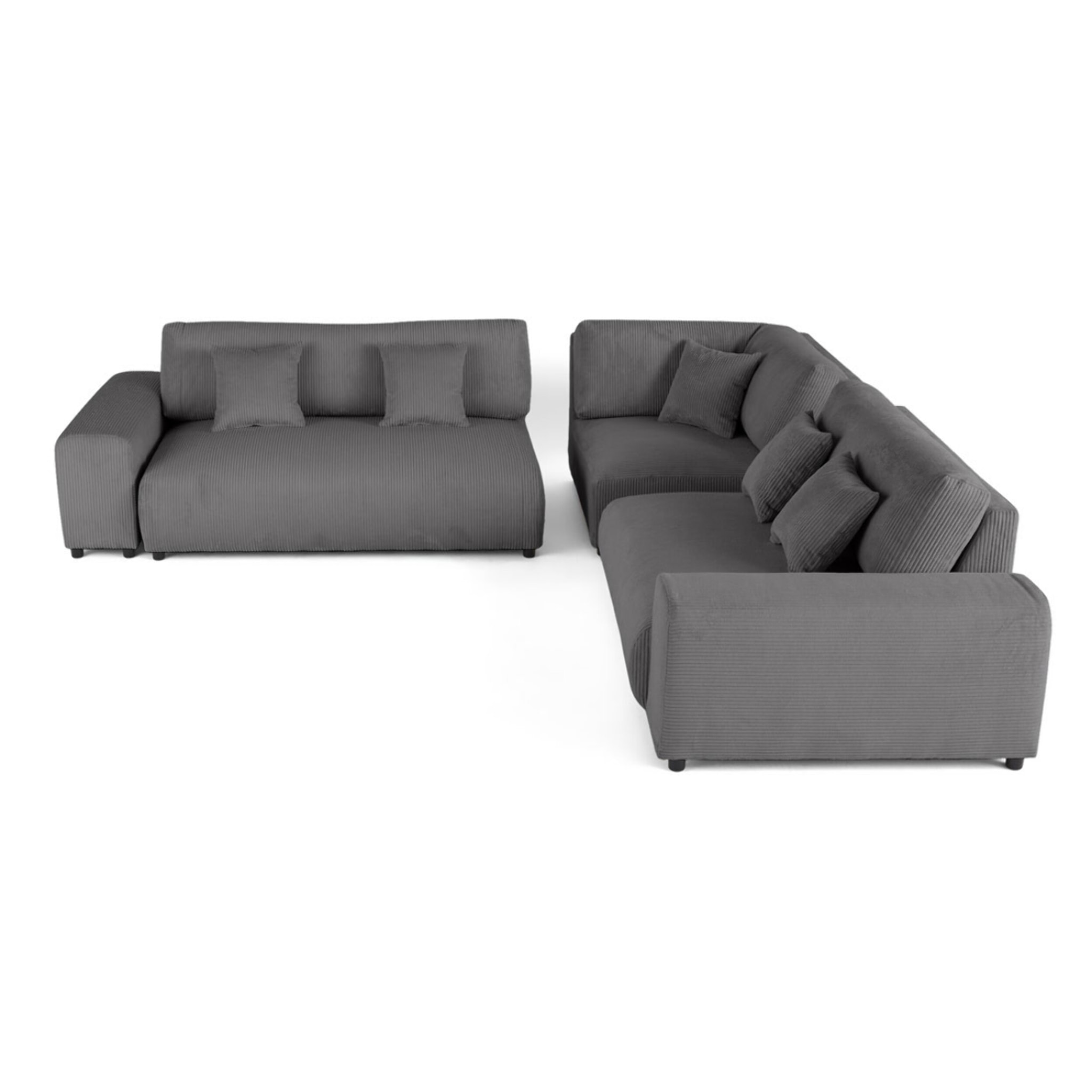 Garance - canapé modulable d'angle droit - 5 places - en velours côtelé - Gris foncé