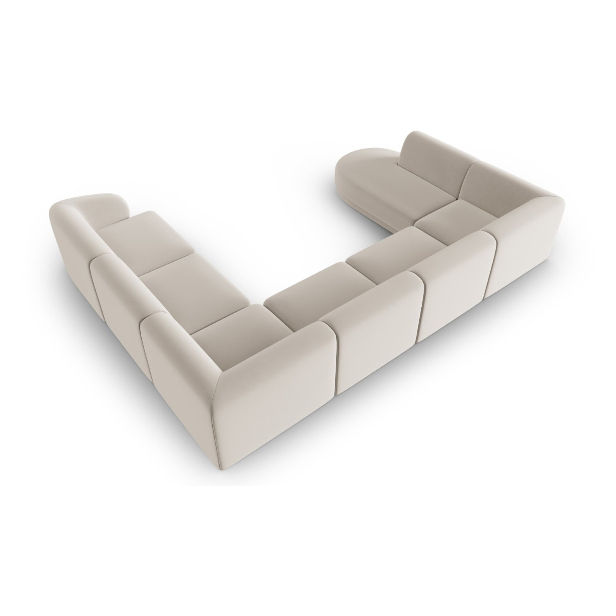 Canapé d'angle droit panoramique modulable "Lionel" 8 places en velours beige