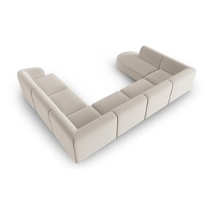 Canapé d'angle droit panoramique modulable "Lionel" 8 places en velours beige