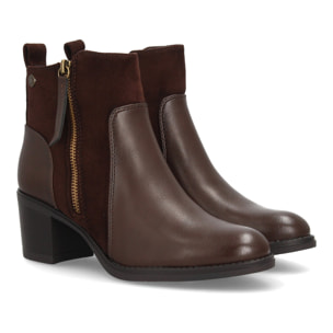 Botines mujer combinados con distintas texturas y cremallera lateral