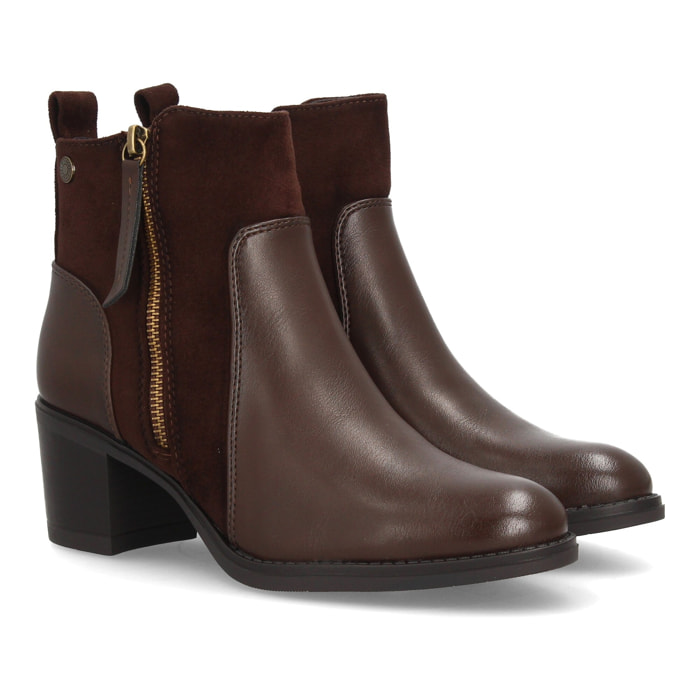 Botines mujer combinados con distintas texturas y cremallera lateral
