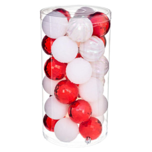 Lot de 30 Boules de Noel décoratives ''Spécial Fêtes'' Atmosphera. - Couleur: Rouge & Blanc