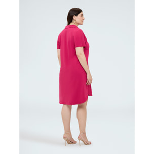 Fiorella Rubino - Vestido con cuello polo y botón joya - Fuchsia