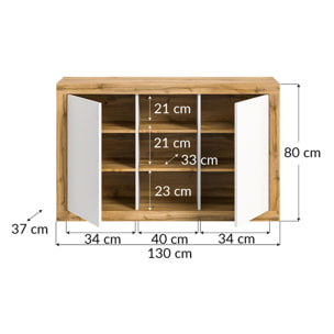 Ethan – buffet bas – 2 portes et 3 niches – bois et blanc - 130 cm - Bois / Blanc