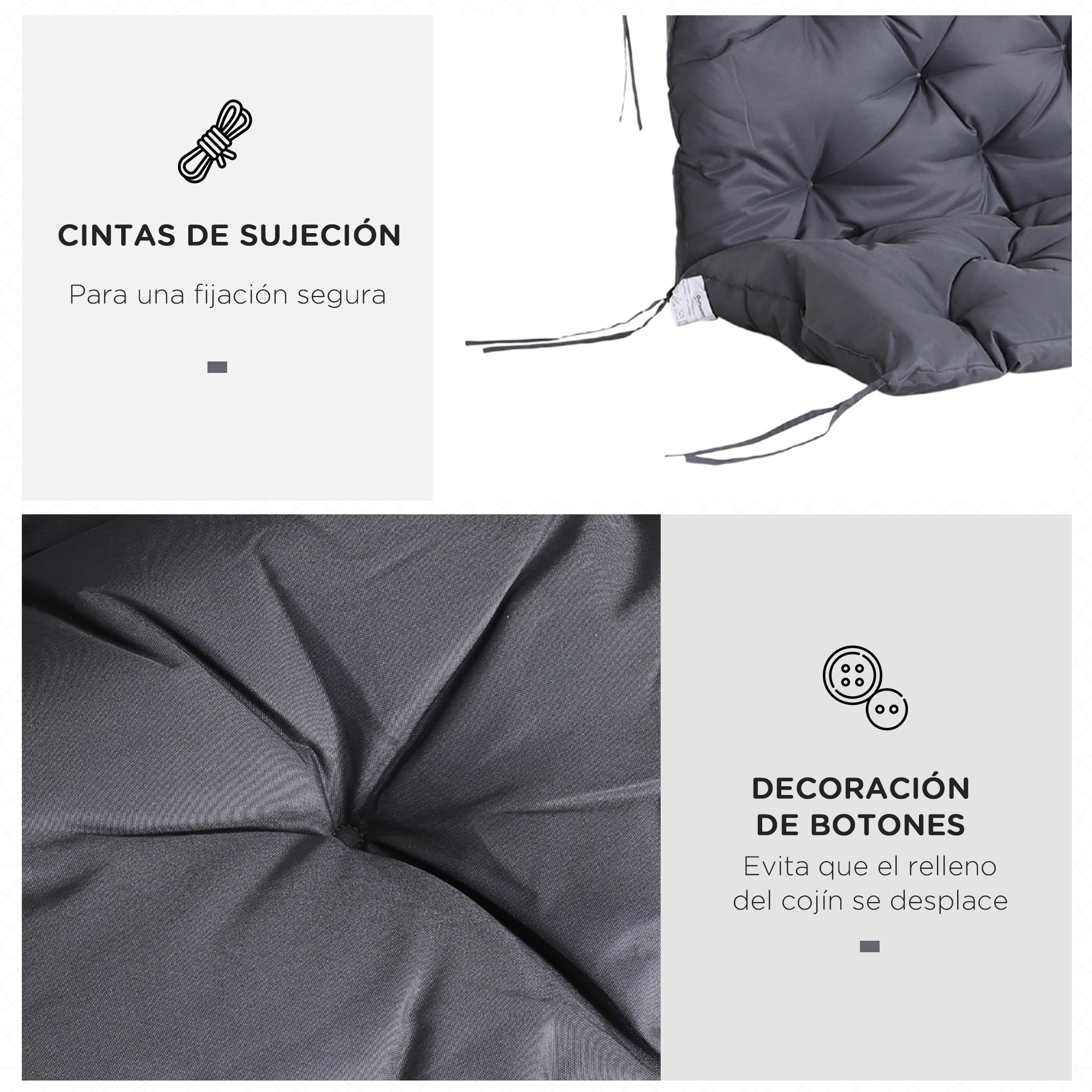 Cojín para Banco de 3 Plazas con Respaldo 150x98x8 cm para Jardín Terraza Gris