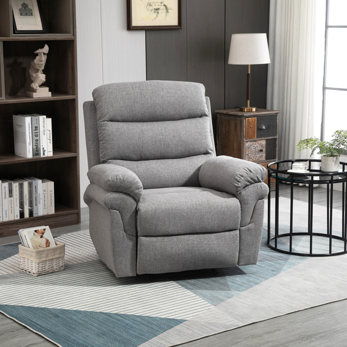 Fauteuil de relaxation inclinable manuel avec repose-pied ajustable tissu polyester aspect lin gris clair chiné