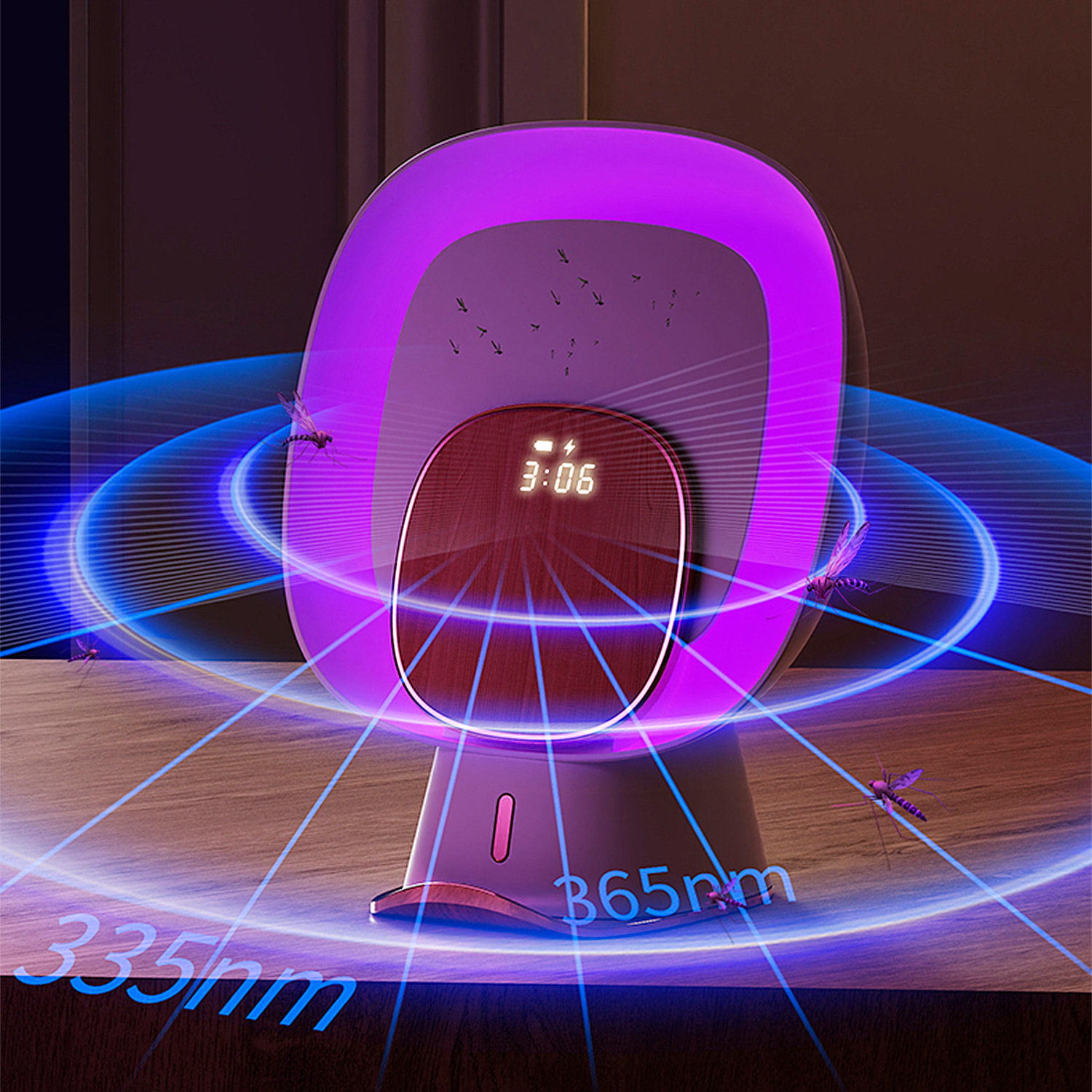 Trappola per zanzare multifunzione con ricarica wireless da 5W.