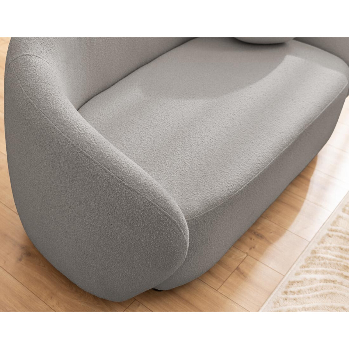 Flore - Canapé droit 2 places en tissu bouclette - Gris