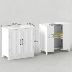 Meuble salle de bain - meuble sous-vasque - 2 portes avec étagère - 60x30x60cm - blanc