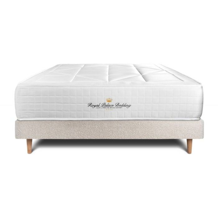 Ensemble Windsor Sommier bouclette - pieds bois + c_deco_box_spring cm d'épaisseur - Matelas à Ressorts ensachés et mémoire de forme de 26cm d'épaisseur