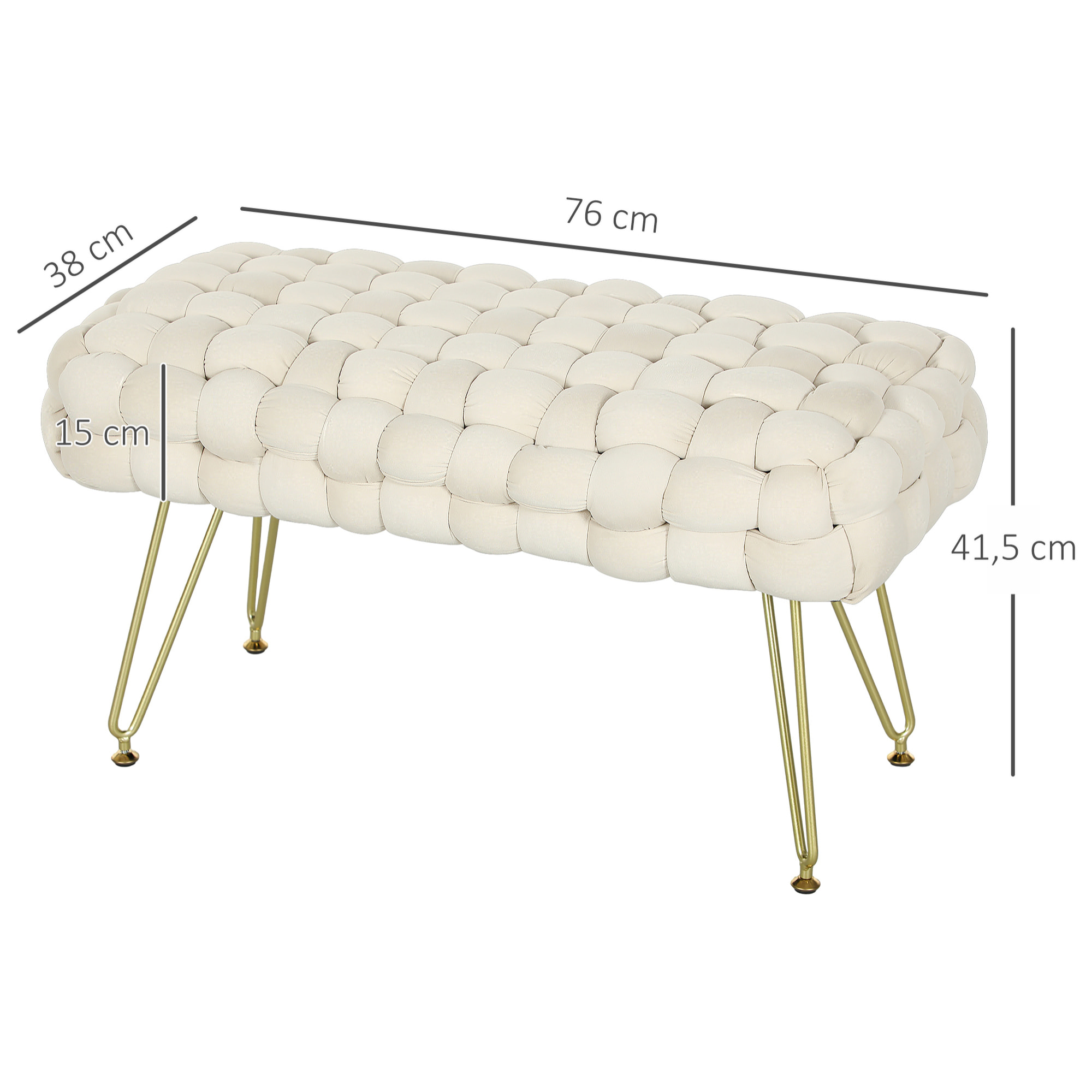 Banco Pie de Cama Tapizado en Terciopelo Banco Otomano Pie de Cama con Patas Doradas y Asiento Acolchado para Dormitorio Entradas Crema