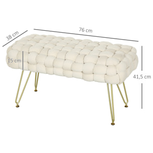 Banco Pie de Cama Tapizado en Terciopelo Banco Otomano Pie de Cama con Patas Doradas y Asiento Acolchado para Dormitorio Entradas Crema