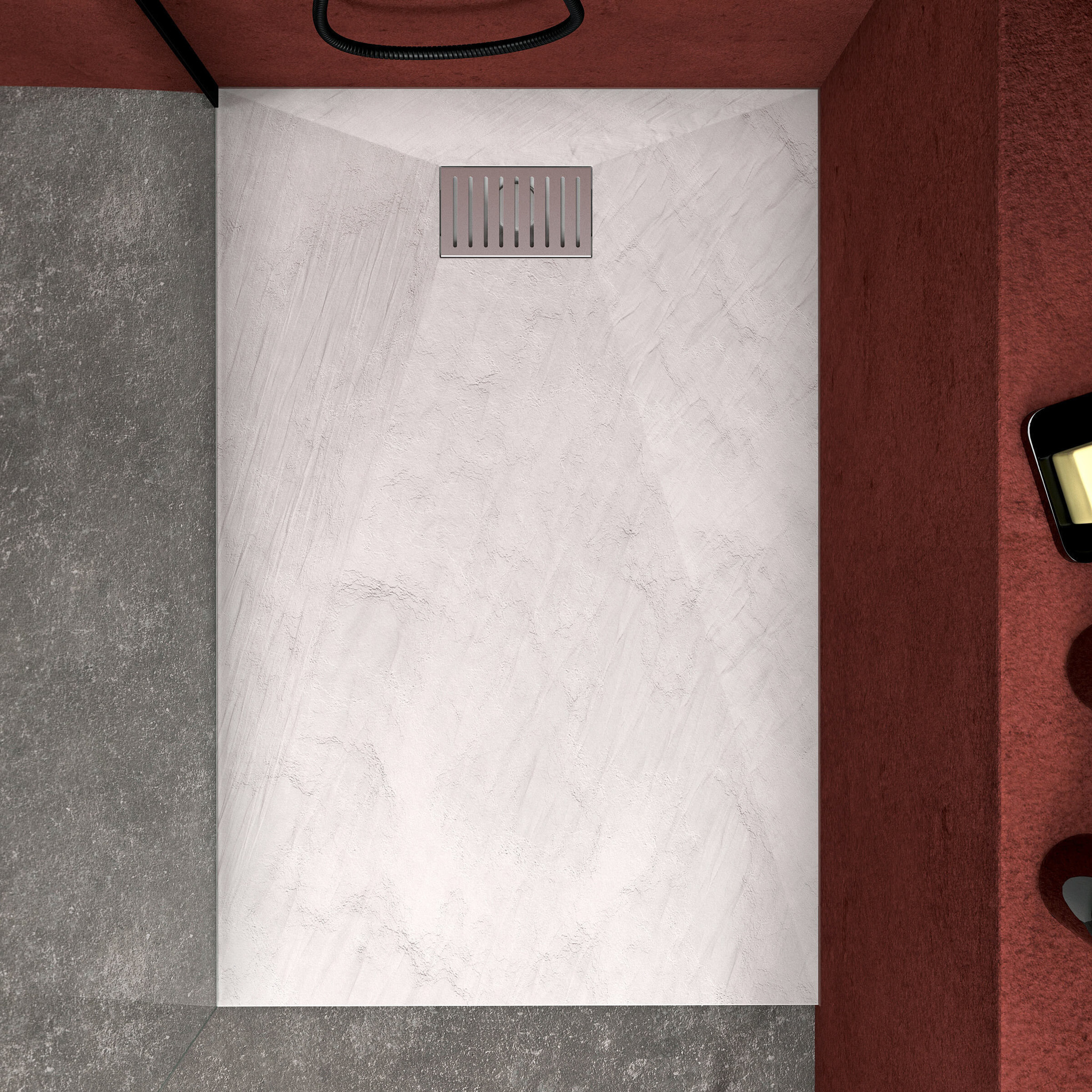 Receveur de douche Blanc Effet Pierre 80x120 cm et Grille décor Linéaire en Inox