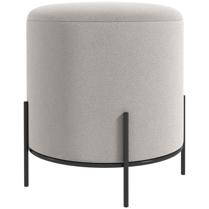 Tabouret rond style contemporain châssis piètement acier noir assise aspect velours gris clair