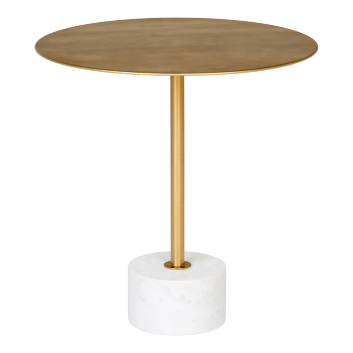 Tavolino Lecco in ottone e marmo bianco ø51x52 cm