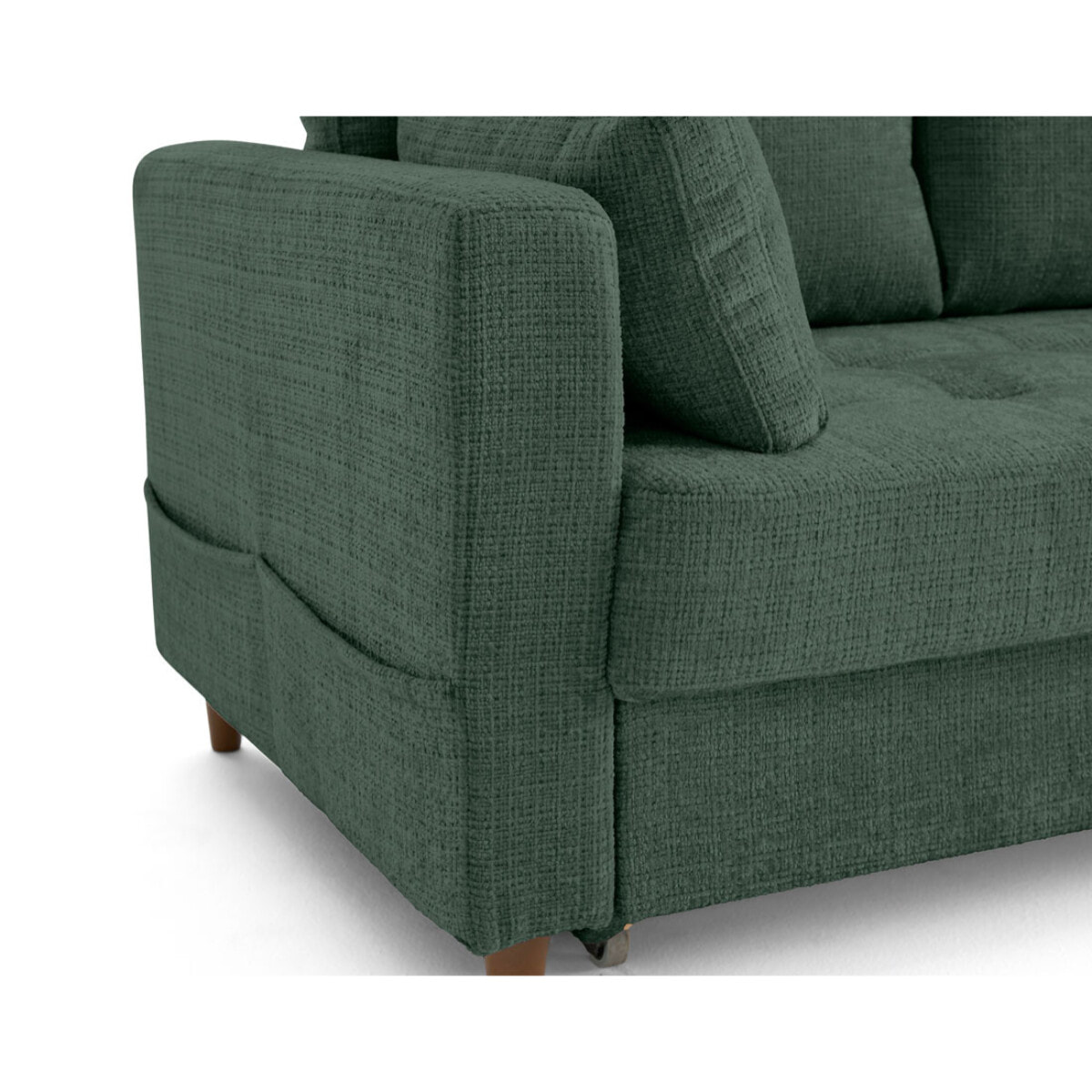 Anna - canapé droit 3 places convertible avec poche en velours texturé - Vert