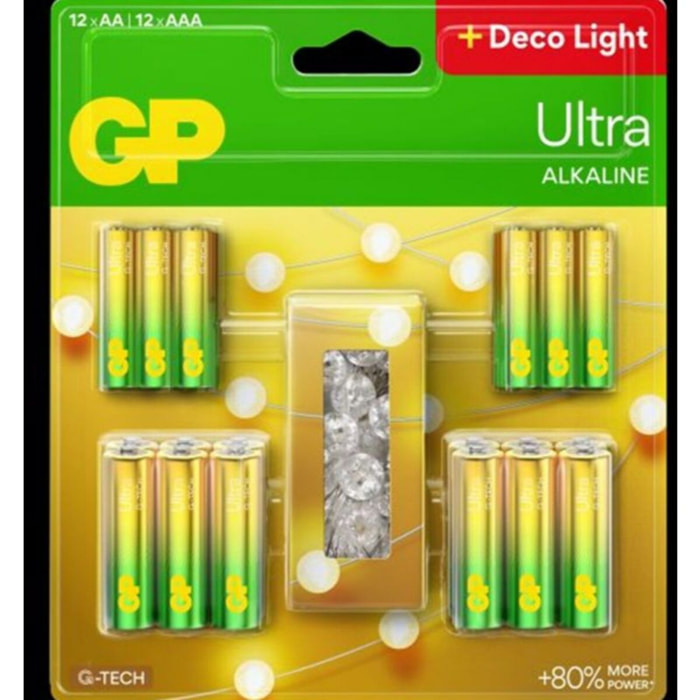 Pile GP x12 AA + x12 AAA + guirlande LED