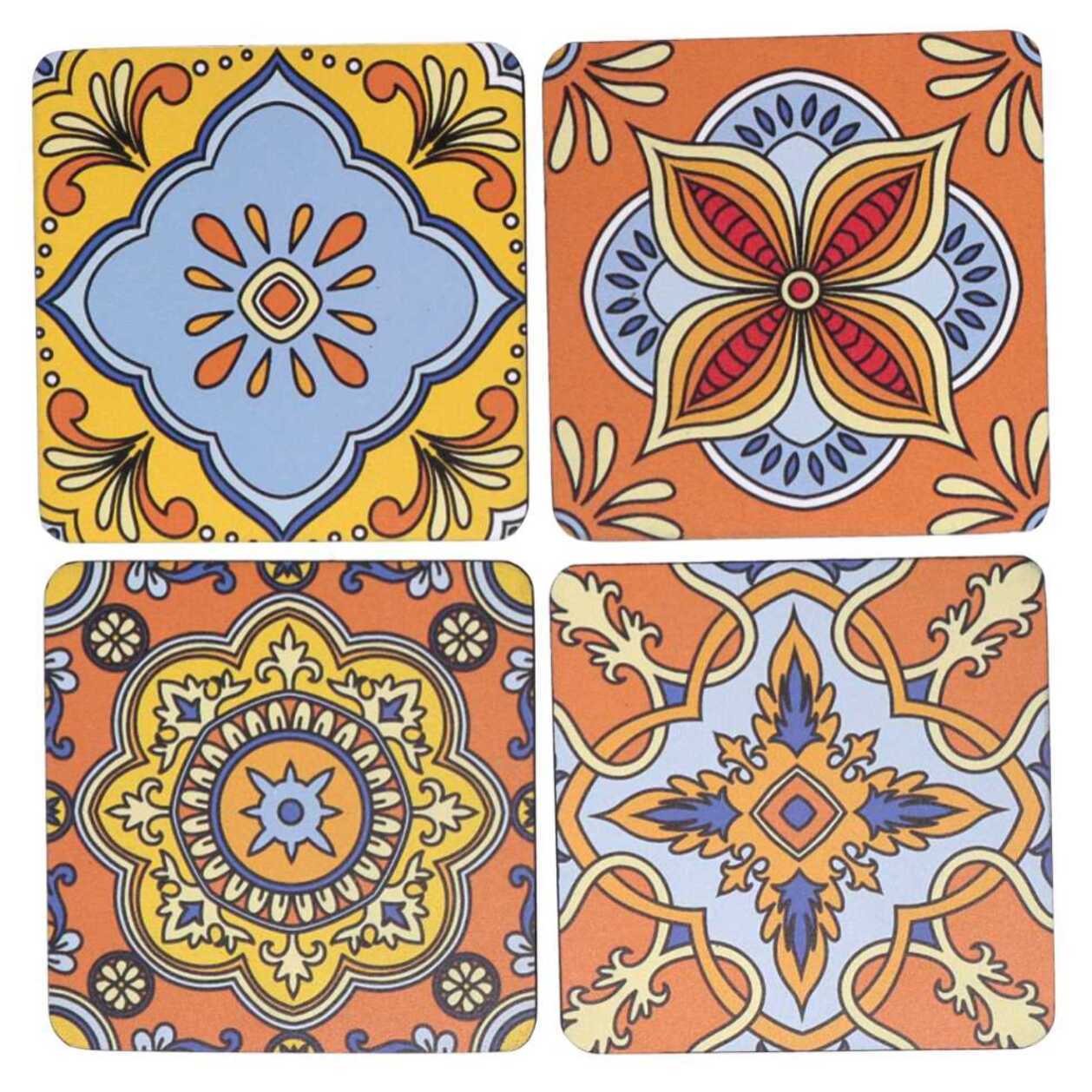 Sottobicchiere in legno confezione da 4 pezzi assortiti arancione quadro cm10x10x0,5