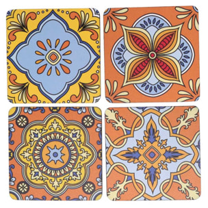 Sottobicchiere in legno confezione da 4 pezzi assortiti arancione quadro cm10x10x0,5