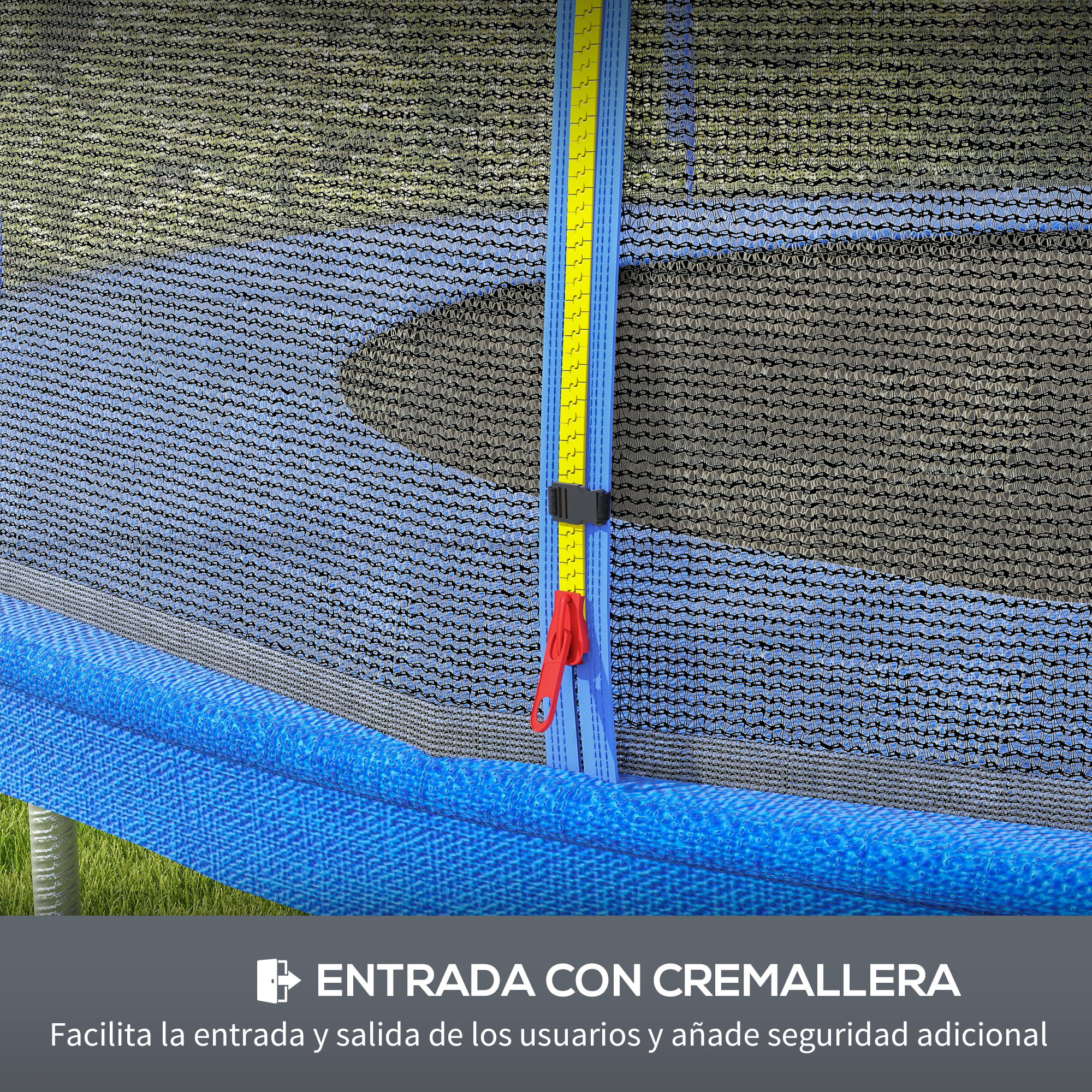 Red de Seguridad para Cama Elástica Ø244 cm Red de Trampolín Redondo para Exterior con Anti-UV y Puerta con Cremallera para 6 Postes Rectos Azul