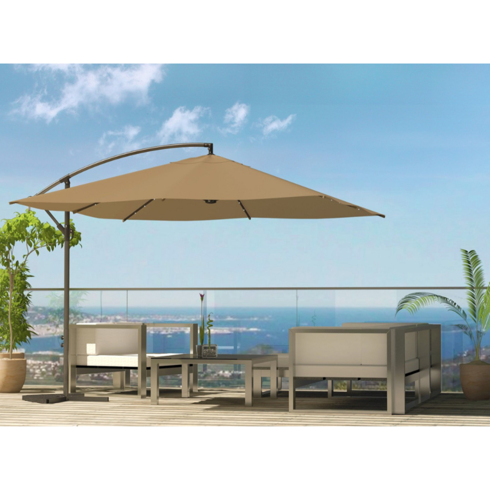 Parasol Bulle LED déporté 3 x 3 m chocolat DAVAGNA
