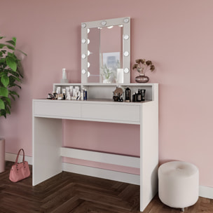 Toeletta Tavolino Da Trucco Tavolo Con 9 Luci LED Con Luminosità Regolabile Specchio 2 Cassetti 3 Vani A Giorno Postazione Make Up 40 x 100 x 145 Cm