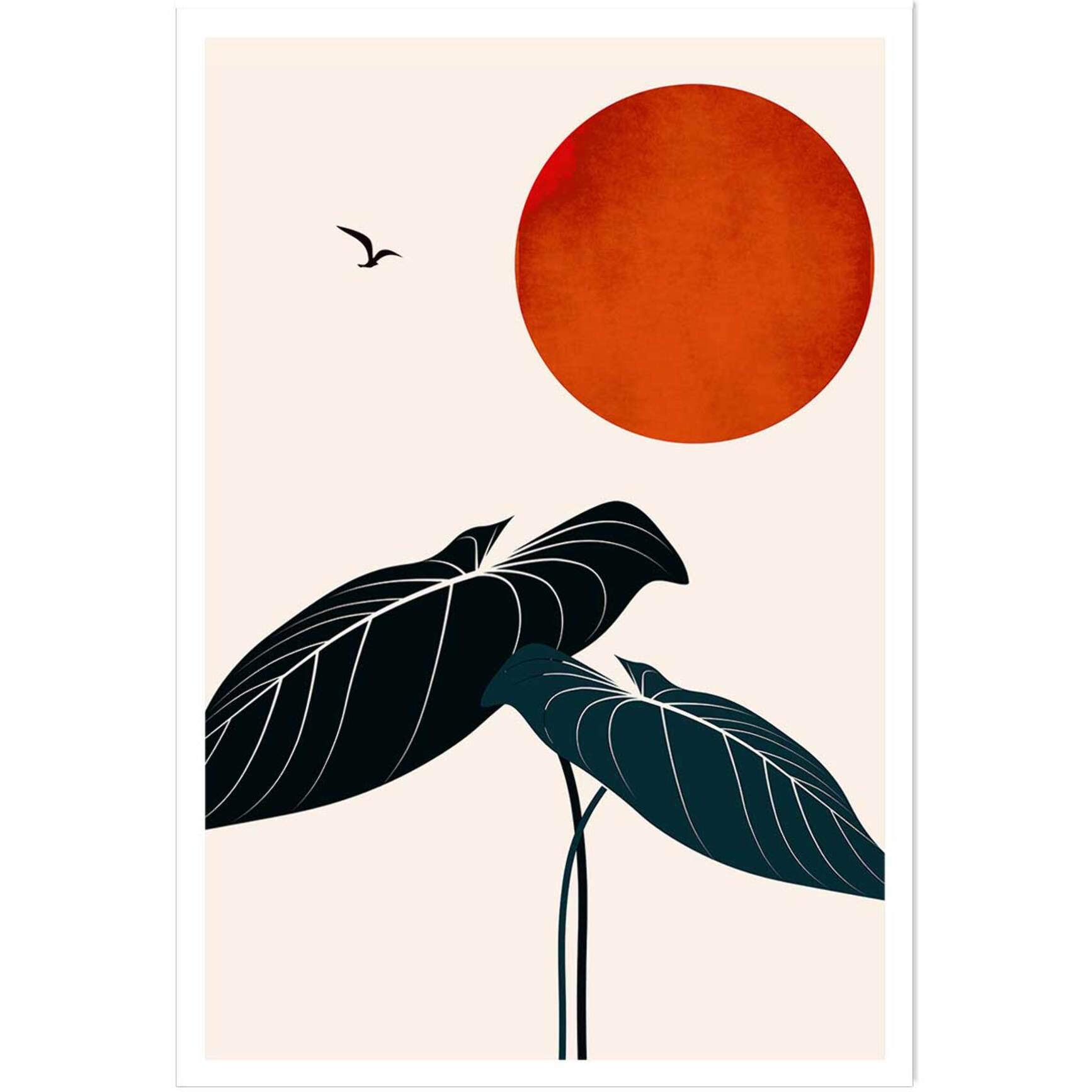 Affiche fleurs ""Monstera au soleil rouge"" Affiche seule