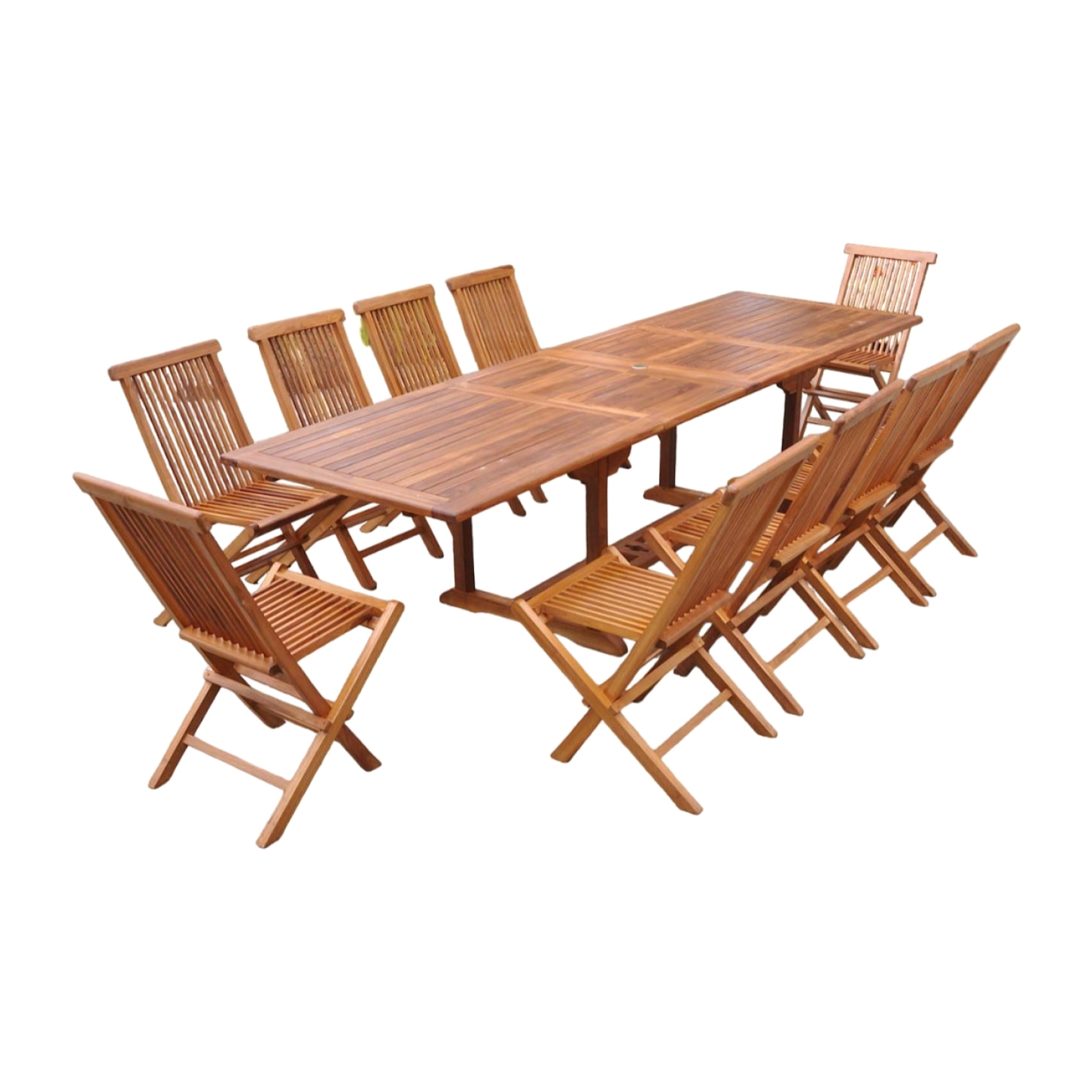 Table de jardin rectangle 10 places et 10 chaises en teck huilé NARRA