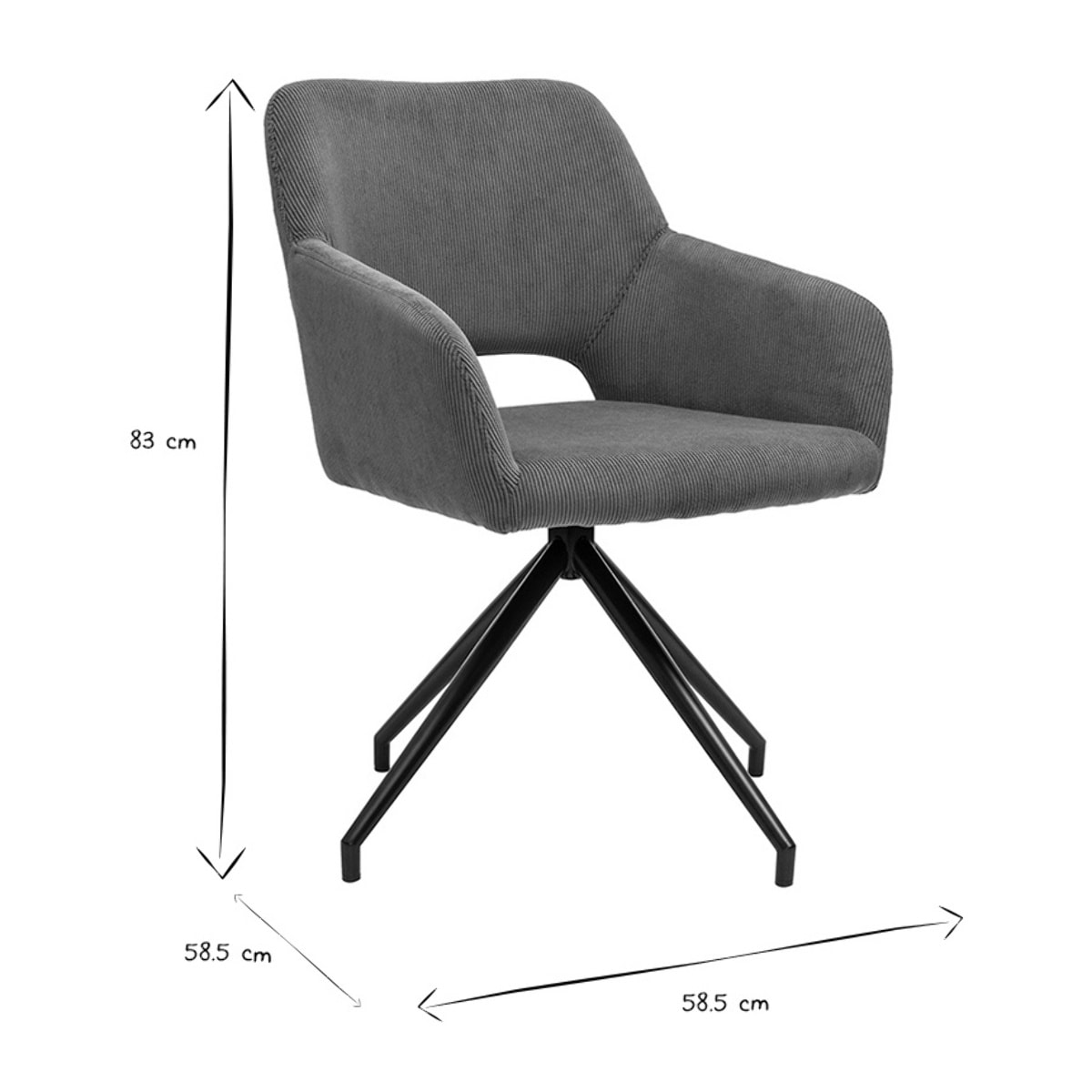 Chaise pivotante 360° en tissu velours côtelé terre brûlée et métal noir LAURETTE