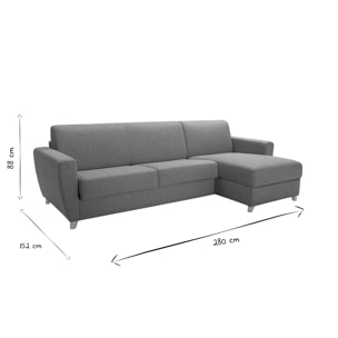 Canapé d'angle convertible réversible avec coffre 4 places en tissu bleu canard et bois clair GRAHAM