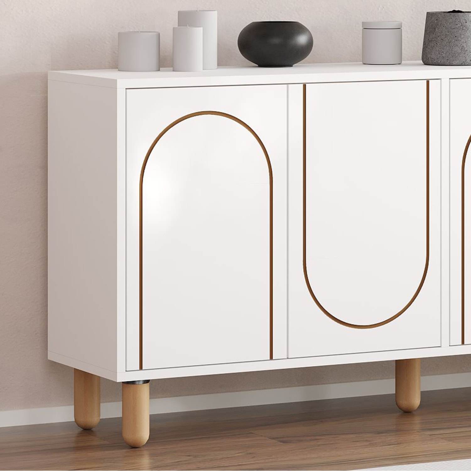 VINET Buffet 4 portes blanc design graphique 150x73cm