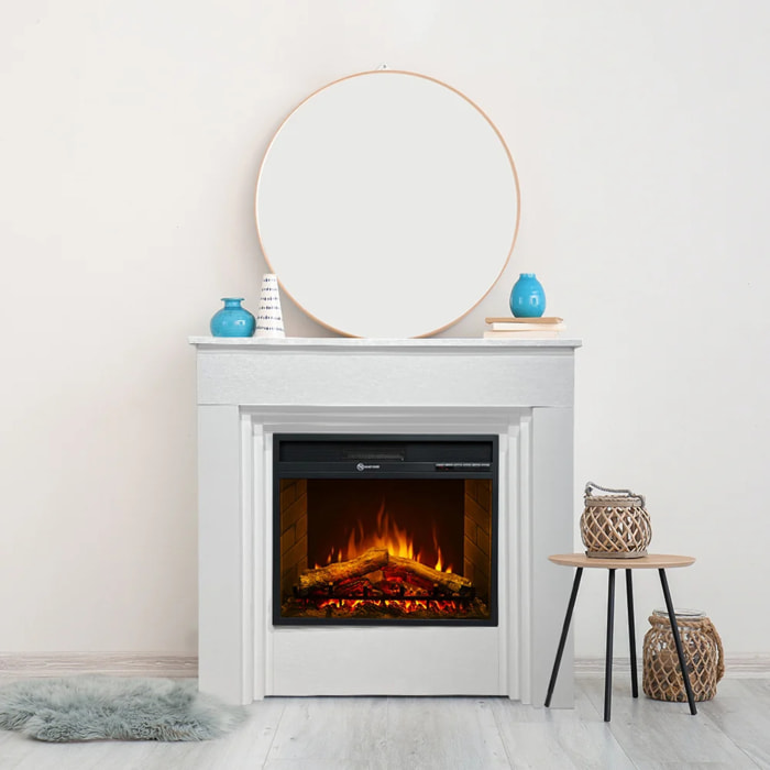 Bellini - Camino Elettrico Da Terra con Effetto Fiamma 96x96x35 cm in Legno Bianco