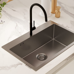 Set mitigeur lavabo + mitigeur monocommande cuisine avec douchette extractible 2 jets, noir mat (SATBSBW288C)