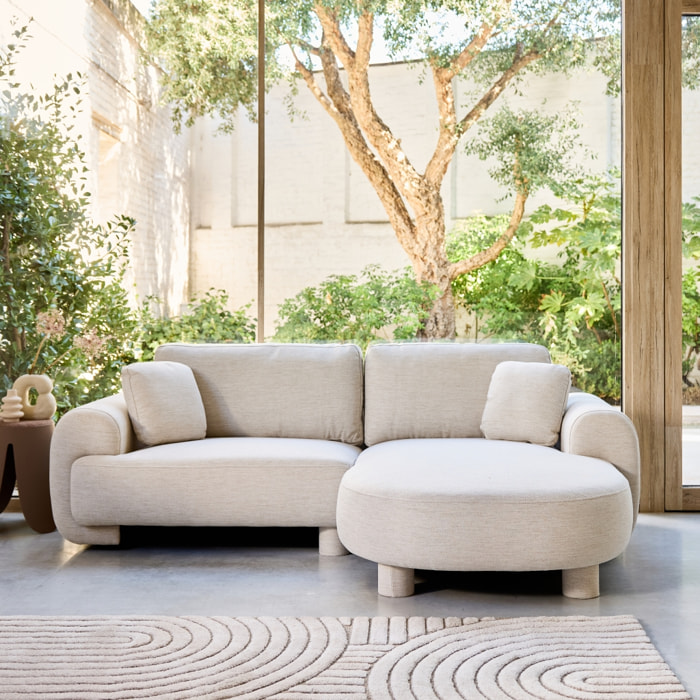 Canapé d'angle droit 3 places tissu, pieds ronds ZENIO