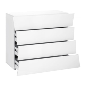 Comò moderno, Made in Italy, Mobiletto per Soggiorno e Camera, Credenza 4 cassetti, cm 98x40h82, colore Bianco lucido