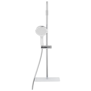 Ensemble de douche avec douchette 3 jets, Barre 93.8cm, Etagère en verre trempé, Chrome/Blanc (SATSSP31)