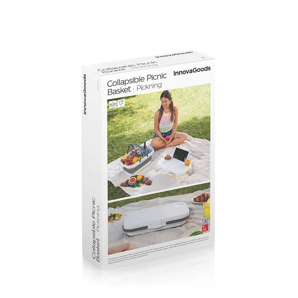 Cesta da picnic pieghevole con coperchio-tavolo Pickning - grigio e bianco - 16 L - 47,3 x 9-24,5 x