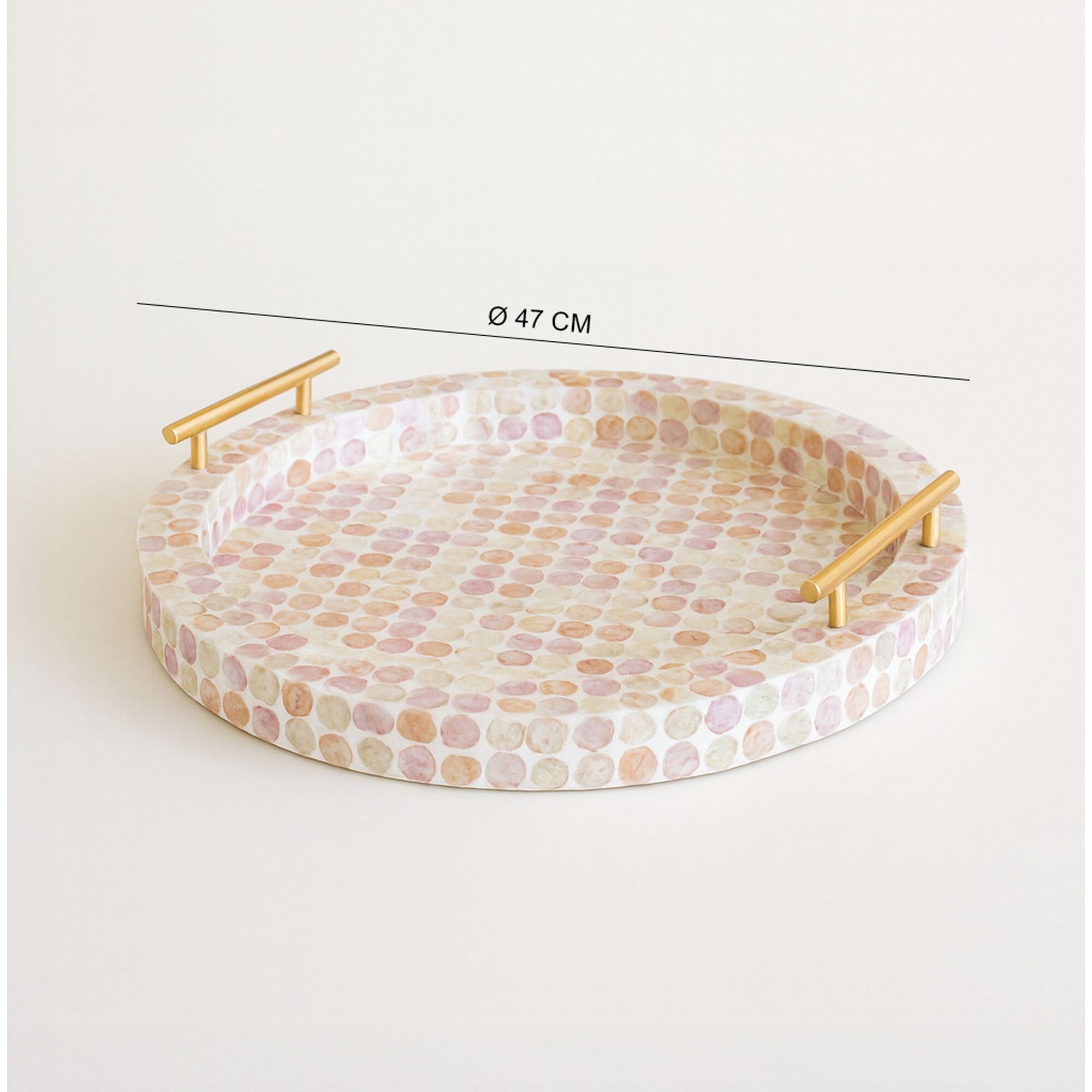 Plateau rond avec poignée en coquille de capiz rose ELORA