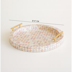Plateau rond avec poignée en coquille de capiz rose ELORA