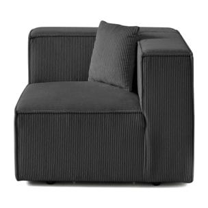 Arty - module d'assise gauche - en velours côtelé - Gris foncé