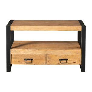 Petit meuble TV bois métal 2 tiroirs 120 cm MILORA