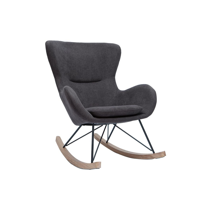 Rocking chair design en tissu effet velours gris, métal noir et bois clair ESKUA