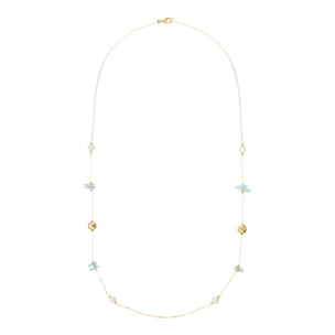 Collana Lunga Catena Forzatina Golden con Bead Lucide e Pietre Naturali di Berillo e Agata
